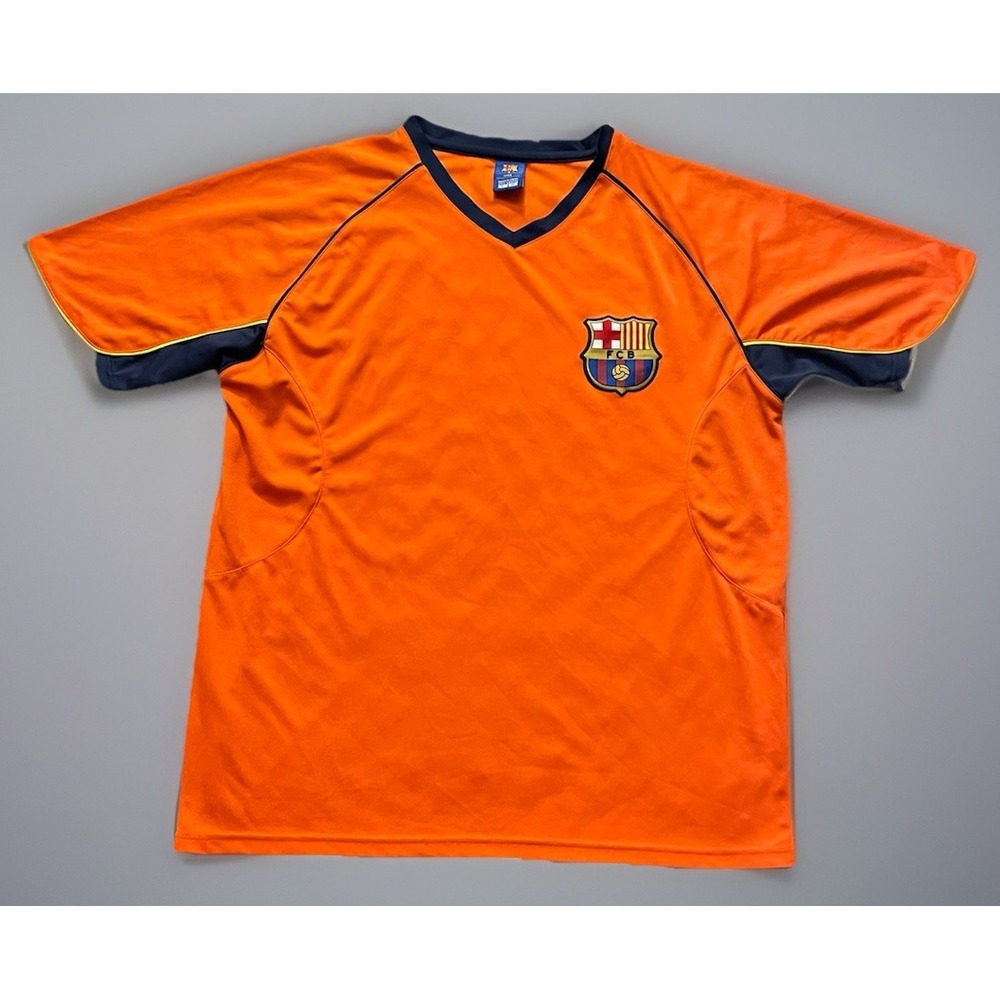 FC Barcelona Short Sleeve Soccer Jersey Orange Embroidered Logo Large JBHS